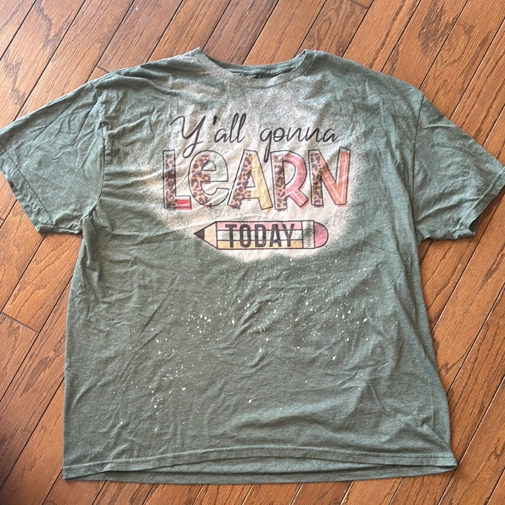 Green Graphic T-Shirt with Colorful Text